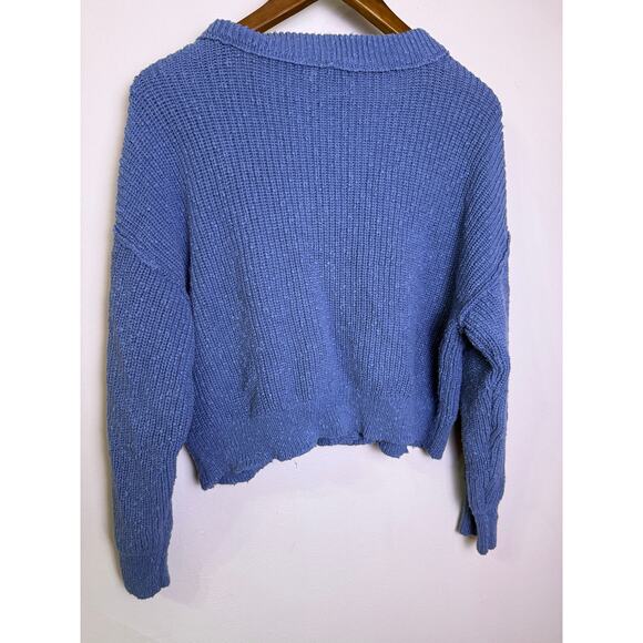 American Eagle Blue Knit Cropped Cardigan Button Front V Neck Sweater Size L - Picture 6 of 6